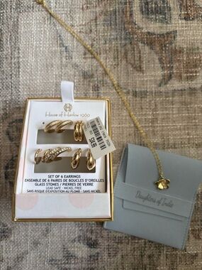 House of Harlow 1960 Gold-Tone Mixed Hoop Earring Set and FlowerPendant Necklace